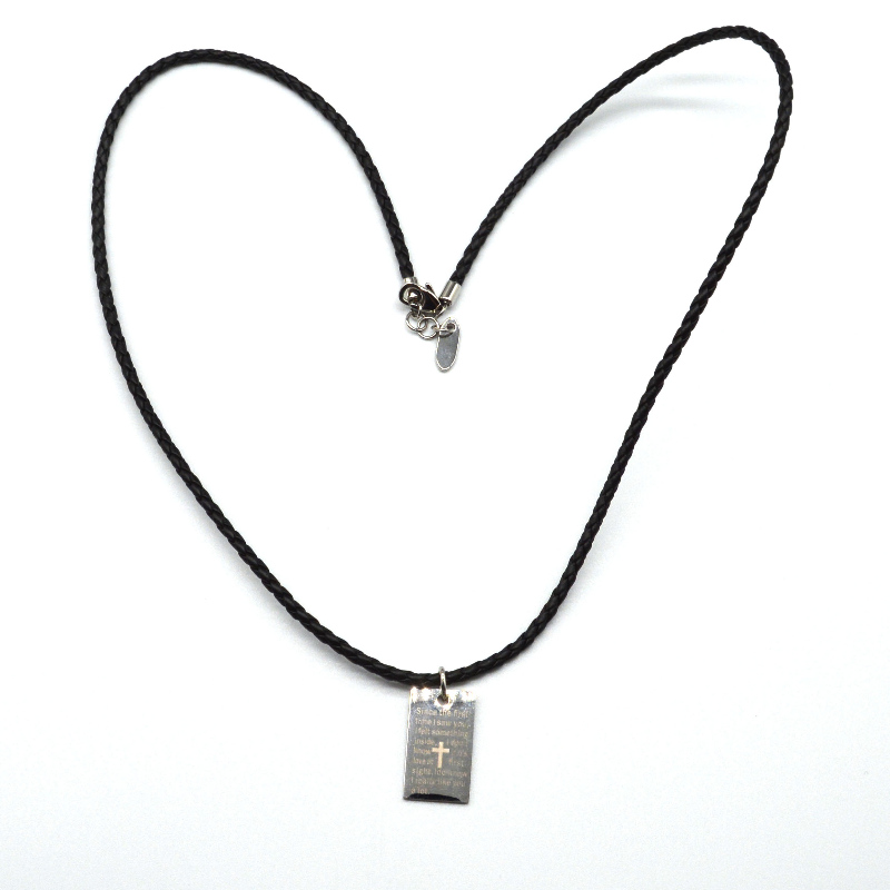 Stainless steel Scripture Pendant Leather Rope Necklace rfbnck0088