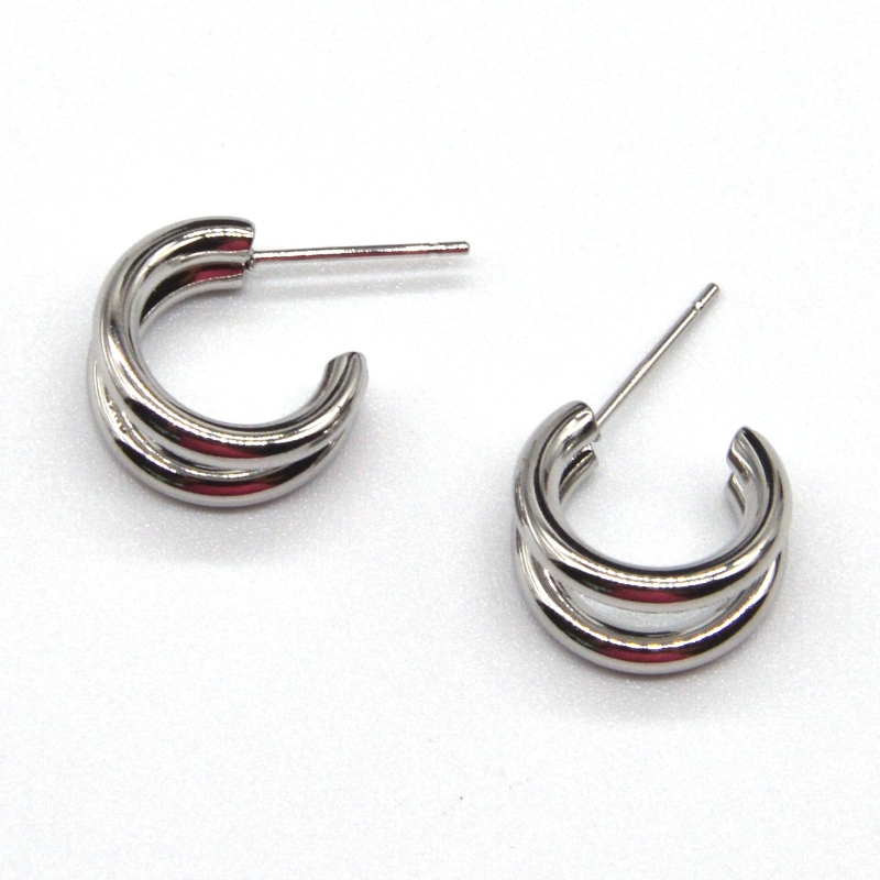 Thick silver hoop earrings double C-ring retro geometric metal rock punk round circle dangling earrings for female girls earrings jewelry China Ruifanbao jewelry processing factory