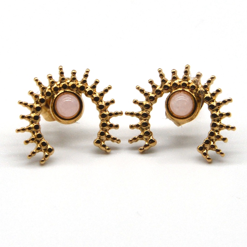 Gold-plated agate earrings, stainless steel gold ladies earrings China Ruifanbao jewelry processing factory
