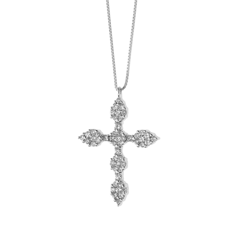 Womens European and American simple style cross sticky stone 925 silver necklace China Ruifanbao Jewelry Factory