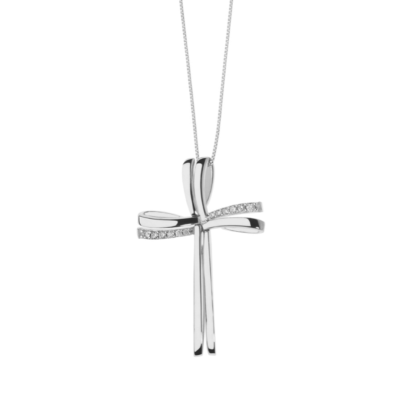 Womens simple cross sticky stone 925 silver necklace China Ruifanbao jewelry custom processing factory