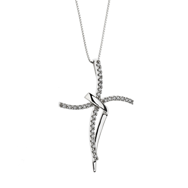 European beauty style simple style abstract cross 925 silver prong set necklace, pendant China Ruifanbao Jewelry Factory