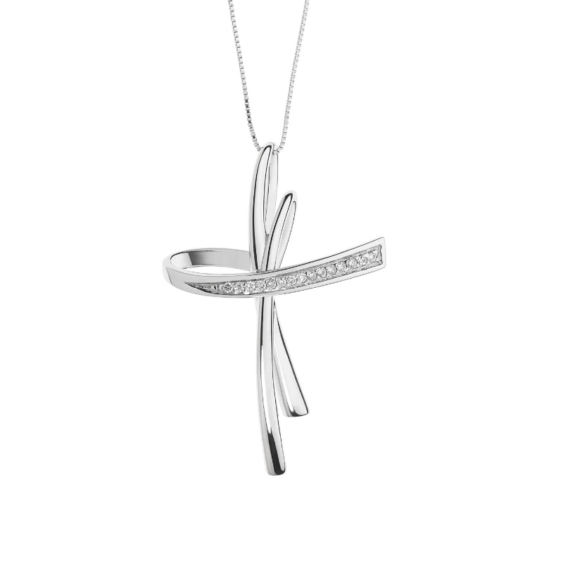 Ladies simple style cross abstract 925 silver sticky stone necklace China Ruifanbao jewelry processing factory