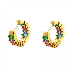 Female models ins European and American earrings brass jewelry color zircon earrings copper gold-plated accessories earrings