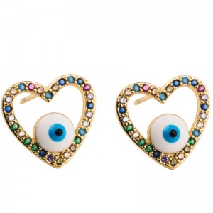 Personality Demon Eyes European and American Fashion Hollow Heart-shaped Earrings Female Copper Inlaid Colored Zircon Earrings Wholesale