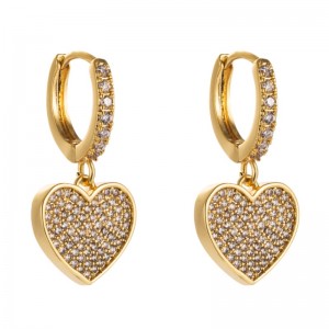 Copper inlaid white zircon earrings ins European and American style fashion girl heart-shaped gold-plated earrings female earrings