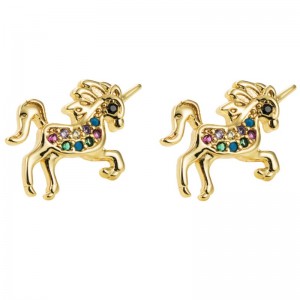 European and American cross-border fashion hot creative unicorn earrings ladies copper gold-plated micro-inlaid zircon constellation temperament earrings