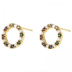 Fashion creative earrings copper micro-inlaid colorful zircon gold-plated round earrings temperament earrings