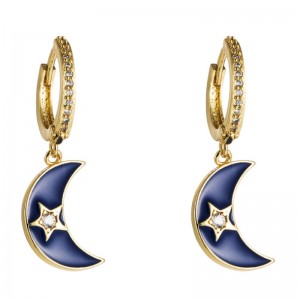 European and American cross-border fashion ins wind simple earrings dripping oil moon stars copper inlaid zircon rainbow series earrings women