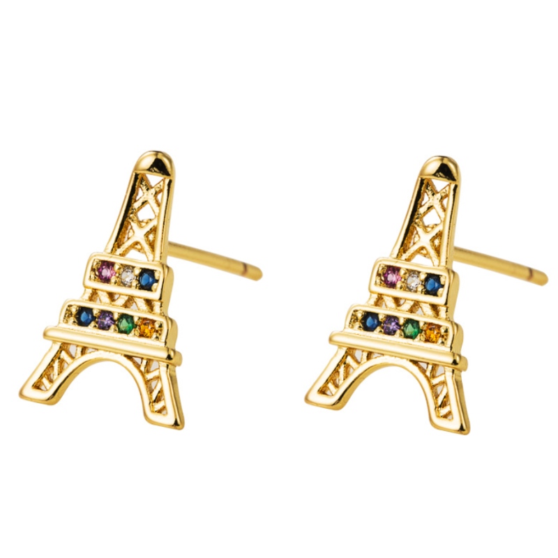European and American new Eiffel Tower earrings, exaggerated creativity, fashionable women inlaid colorful zircon earrings