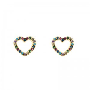 European and American fashion earrings copper micro-inlaid color zircon gold-plated rainbow earrings hip-hop heart-shaped womens earrings