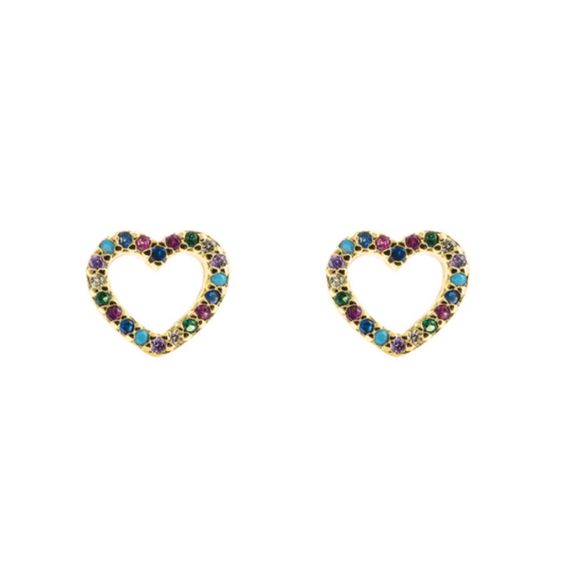 European and American fashion earrings copper micro-inlaid color zircon gold-plated rainbow earrings hip-hop heart-shaped womens earrings