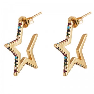 European and American cross-border hot fashion ns wind earrings micro-inlaid zircon chipped five-pointed star earrings fashion wild star earrings