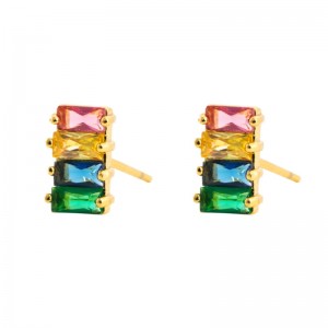 Cross-border fashion all-match earrings rainbow earrings brass inlaid colorful zircon geometric earrings European and American gold-plated earrings