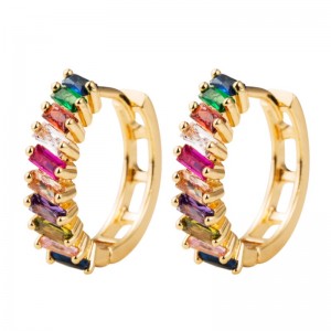 Copper inlaid colorful zircon gold-plated creative earrings European and American fashion ins earrings female French Korean wild earrings
