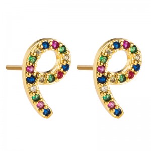 Cross-border exclusively for exquisite earrings for women in Europe and America INS fashion letter-shaped copper inlaid color zircon earrings fashion earrings