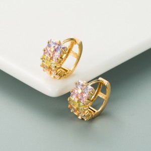 ins rainbow series European and American personality earrings copper gold-plated micro-inlaid color double row zircon earrings hip-hop earrings