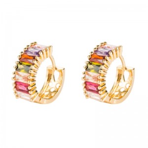 European and American cross-border ins new fashion color zircon earrings female brass gold-plated simple earrings niche earrings