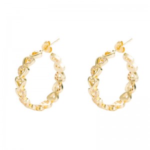 ins style new European and American fashion geometric big ear hoop earrings female brass gold-plated micro-inlaid zirconium heart-shaped earrings