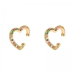 ins The same source of cross-border European and American fashion love heart-shaped non-pierced ear clip copper micro-inlaid zircon hip-hop earrings
