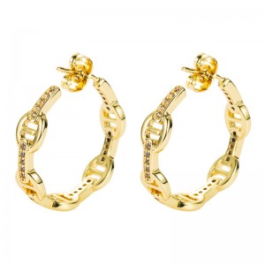 New European and American fashion geometric big ear hoop earrings female brass gold-plated micro-inlaid zircon personality simple ear jewelry