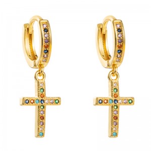 European and American earrings, cross earrings, wild earrings, geometric U-shaped micro-inlaid color zircon earrings, female hip-hop jewelry