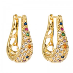 New fashion geometric U-shaped hollow micro-inlaid color zircon earrings women European and American personality trend earrings