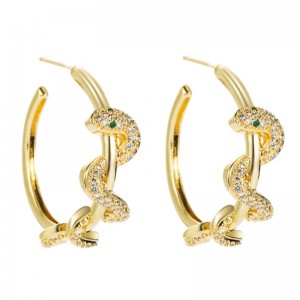 European and American fashion creative exaggerated snake-shaped surround earrings earrings female brass gold-plated micro-inlaid zircon cold wind earrings