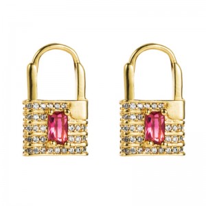 European and American ins fashion creative love lock earrings female copper gold-plated earrings micro-inlaid color zircon ear jewelry